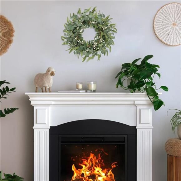 20in Artificial Eucalyptus Wreath for Front Door Fall Wreath Green Leaf Wreath - Picture 6 of 7